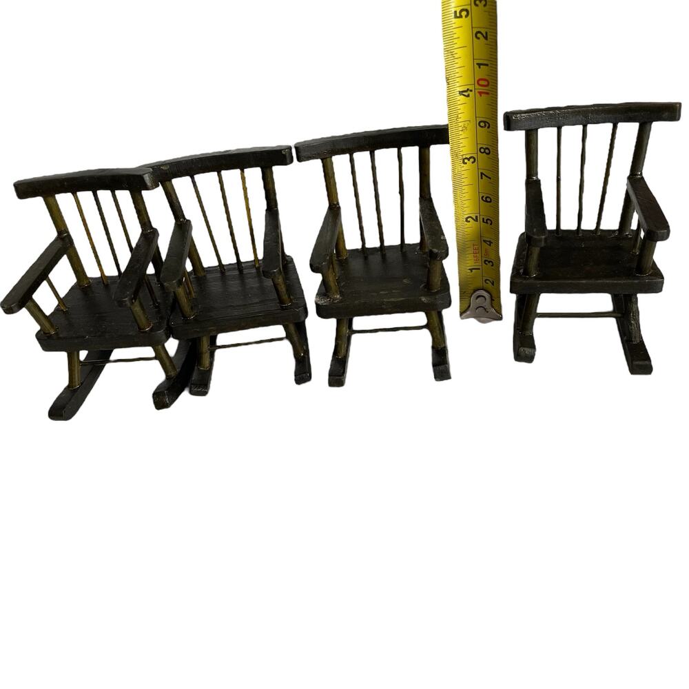 Vintage Wooden Miniature Dollhouse Rocking Chairs Lot of 4 Black Dark Brown Toy